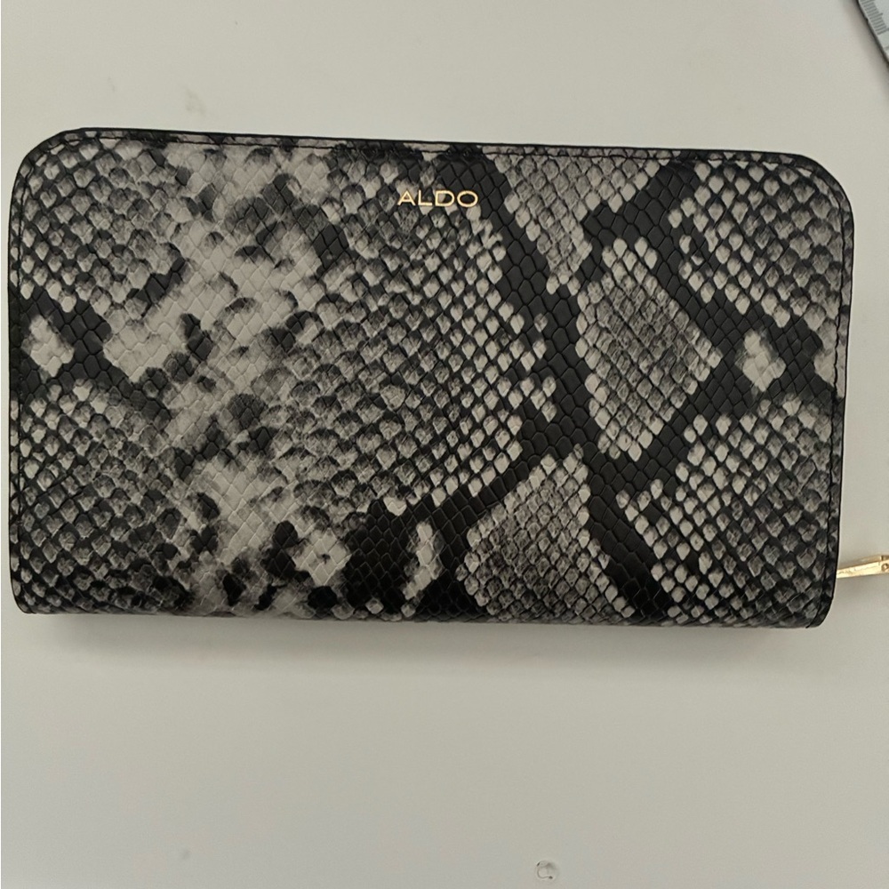ALDO Black & Gray Snake-Print Zip-Around Wallet